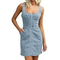 thumbnail image 1 of Kaemgyyd Denim Dress for Women Casual Slim Bodycon Sleeveless Midi Jean Dress Zip up Stretch Square Neck Clubwear with Pockets, 1 of 6