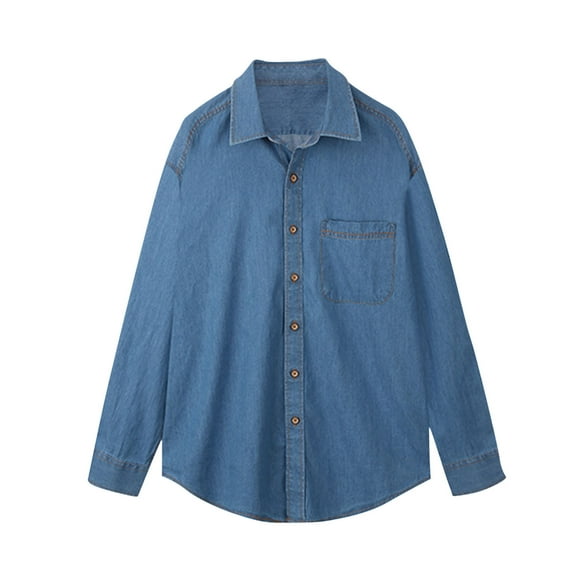 Kaemgyyd Denim Shirts for Men Soft Cotton Long Sleeve Tops with Pockets Casual Oversized Button down Clothes