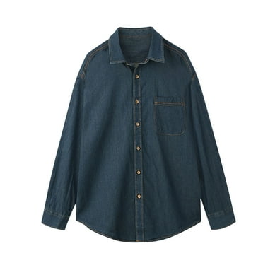 Kaemgyyd Denim Shirts for Men Soft Cotton Long Sleeve Tops with Pockets Casual Oversized Button down Clothes
