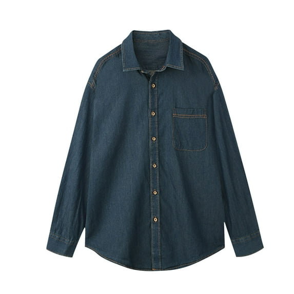 Kaemgyyd Denim Shirts for Men Soft Cotton Long Sleeve Tops with Pockets Casual Oversized Button down Clothes