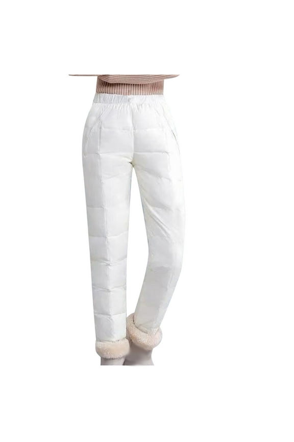 Down Pants for Women Lightweight Solid Color High Waist Puffer Sweatpants Quilted Snow Ski Trousers with Pockets