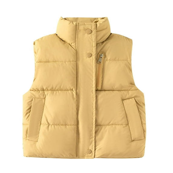 Kaemgyyd Down Puffer Vest for Boy Girls Lightweight Sleeveless Winter Jacket Outwear Solid Color Button Zipper Coats