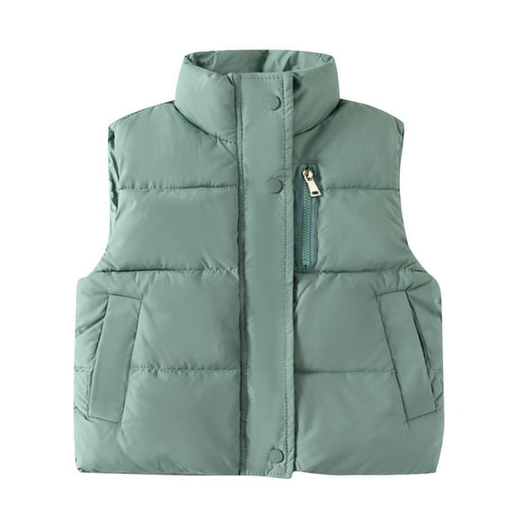 Kaemgyyd Down Puffer Vest for Boy Girls Lightweight Sleeveless Winter Jacket Outwear Solid Color Button Zipper Coats