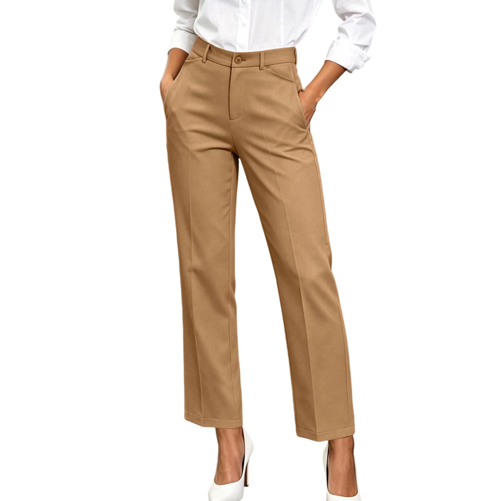 Kaemgyyd Dress Pants Women Button High Waisted Slacks Pant Business ...