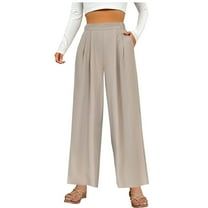 Kaemgyyd Dress Pants for Women High Waited Pleated Straight Wide Leg Casual Trousers with Pockets Solid Work Office Outfit