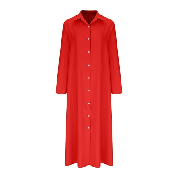 Kaemgyyd Dress for Women Basic Loose Button up Maxi Shirt Dress Long Sleeve Casual Solid Color Tunics Dress Fall