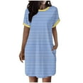 thumbnail image 1 of Kaemgyyd Dress for Women Casual Loose Crew Neck T Shirt Dress Soft Stripe Printing Short Sleeve Mini Tunic Dresses with Pockets, 1 of 6