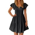 thumbnail image 1 of Kaemgyyd Dress for Women Ruffle Short Sleeve Square Neck Mini Dress A-Line Pleated Tiered Flowy Dress for Vaction, 1 of 5