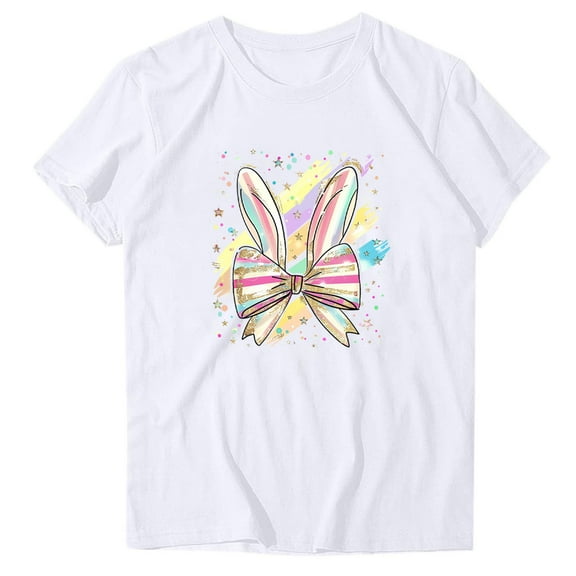 Kaemgyyd Easter Shirt Women Cute Crew Neck Graphic Tee Short Sleeve Printed Casual Tops Summer Loose Clothes