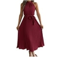 thumbnail image 1 of Kaemgyyd Elegant Dress for Women Crew Neck Sleeveless Pleated Maxi Dress Tie Waist Flowy Wedding Guest Dress for Party, 1 of 7
