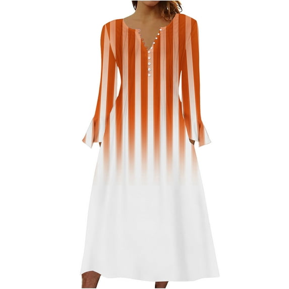 Kaemgyyd Fall Dresses for Women Casual Loose Stripe Long Sleeve Midi Dress Fashion Button A Line Flowy Dress