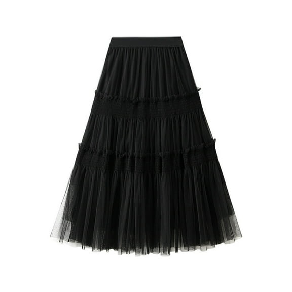 Kaemgyyd Fall Skirts for Women Elegant High Waist Cocktail Party Wedding Guest Skirt Mesh A-Line Midi Skirts