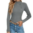 thumbnail image 1 of Kaemgyyd Fall Sweaters for Women Ribbed Knit Long Sleeve Slim Tops Basic Crew Neck Button Work Office Pullover, 1 of 4