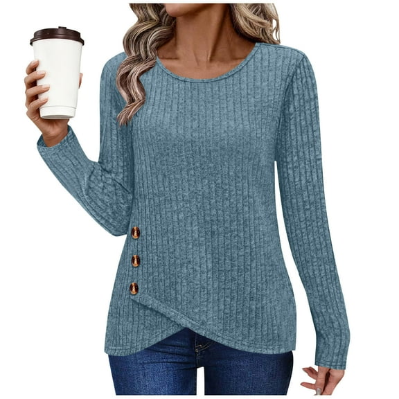 Kaemgyyd Fall Sweaters for Women Curved Hem Crew Neck Sweatshirts Long Sleeve Work Tunic Tops Fall Fashion Outfits Winter Clothing