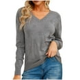thumbnail image 1 of Kaemgyyd Fall Sweaters for Women Lightweight Soft V-Neck Long Sleeve Knit Pullover Solid Color Basic Fashion Tops, 1 of 5