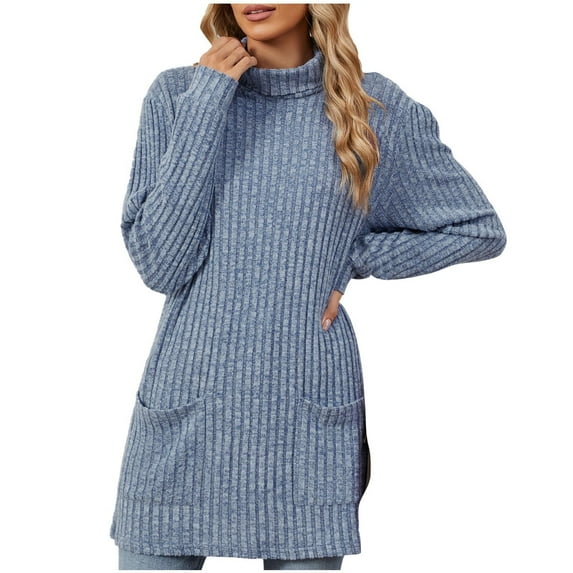Kaemgyyd Fall Sweaters for Women Long Sleeve Tunic Tops Turtle Neck Solid Color Lightweight Pullover Plus Size Outfit with Pocket
