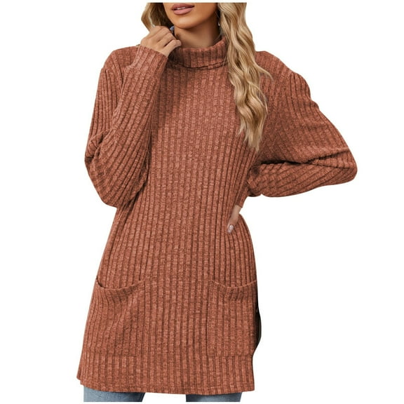 Kaemgyyd Fall Sweaters for Women Long Sleeve Tunic Tops Turtle Neck Solid Color Lightweight Pullover Plus Size Outfit with Pocket