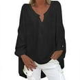 thumbnail image 1 of Kaemgyyd Fall Tops for Women Plus Size Solid Color Roll up Long Sleeve Casual Shirt Loose Notch V Neck Flowy Vaction Clothes S-5Xl, 1 of 6