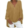 thumbnail image 1 of Kaemgyyd Fall Tops for Women Plus Size Solid Color Roll up Long Sleeve Casual Shirt Loose Notch V Neck Flowy Vaction Clothes S-5Xl, 1 of 6