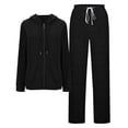thumbnail image 1 of Kaemgyyd Fall Women 2 Piece Outfits Ribbed Knit Lounge Matching Set Full Zip Hooded Sweatshirt Pants with Pockets Tracksuit Sweatsuit Sets, 1 of 6