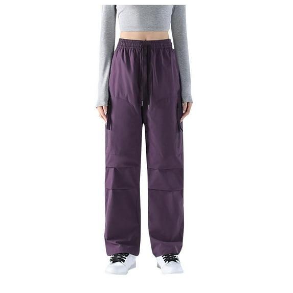 Kaemgyyd Fall Womens Cargo Pants with Pockets Lightweight Solid Color Work Pants for Hiking Travel Outdoor All Season