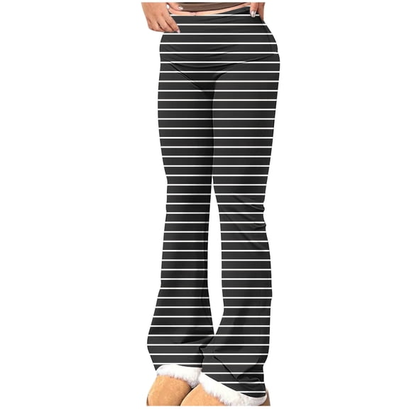 Kaemgyyd Flare Pants for Women Fall Fashion Stripe High Waist Bell Bottom Leggings Soft Comfy Bootcut Wide Leg Trousers