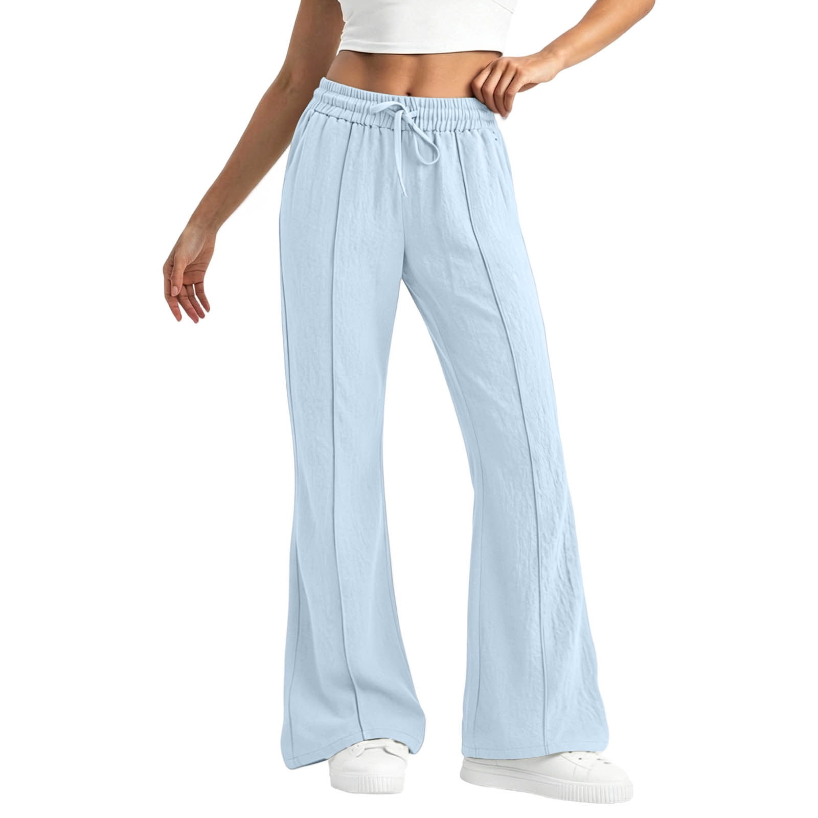 Kaemgyyd Flare Pants for Women High Waisted Textured Pants with Pockets  Drawstring Casual Wide Leg Sweatpants for Athletic Gym - Walmart.com