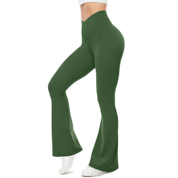 Kaemgyyd Flare Yoga Pants for Women Trendy V Crossover Bootcut Leggings Stretchy High Waist Casual Slim Workout Trousers