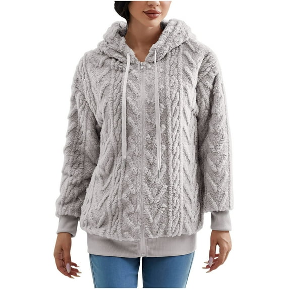 Kaemgyyd Fleece Lined Sweatshirt for Women Sherpa Fuzzy Zip up Hoodies Casual Warm Long Sleeve Drawstring Coat Outwear