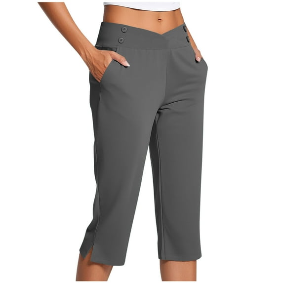 Kaemgyyd Capri Pants for Women V Cross Waist Loose Fit Workout Sweatpants Lounge Yoga Pajama Capris Pants with Pockets