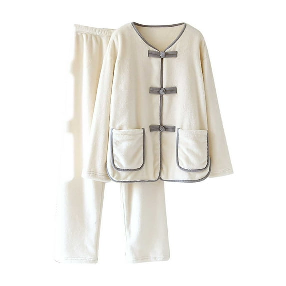 Kaemgyyd Fleece Pajamas Set for Women Comfy Button Tops and Long Pants Loose Plush Sleepwear Fuzzy Loungewear for Winter