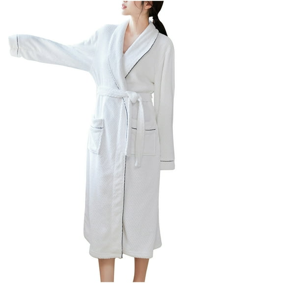 Kaemgyyd Fleece Robes for Women Soft Cozy Sherpa Fuzzy Warm Housecoat Sleepwear Lightweight Bathrobe with Belt Fall Winter