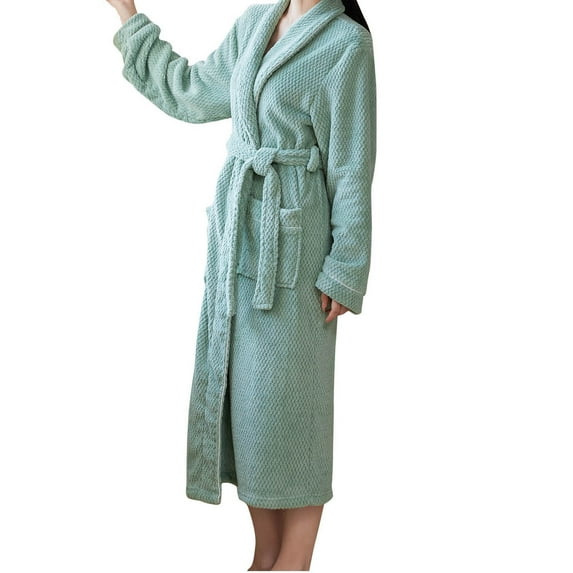 Kaemgyyd Fleece Robes for Women Soft Cozy Sherpa Fuzzy Warm Housecoat Sleepwear Lightweight Bathrobe with Belt Fall Winter