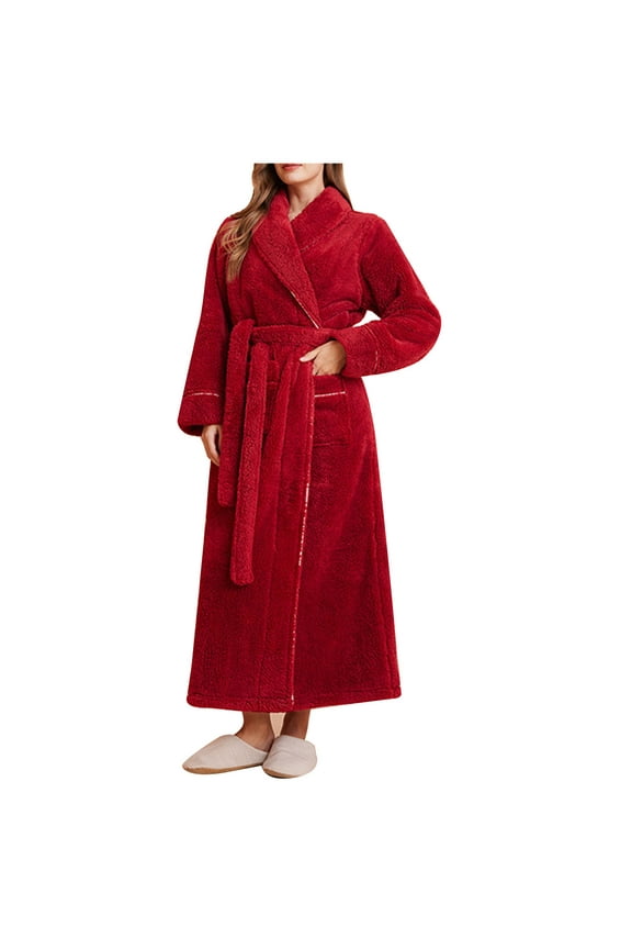 Fleece Robes for Women Soft Winter Warm Fuzzy Full Length Bathrobe with Pockets Cozy Plush Belted Loungewear