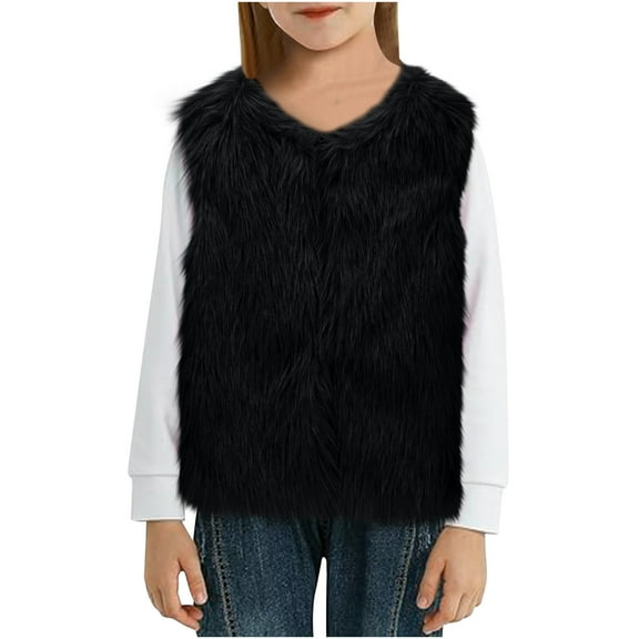 Kaemgyyd Fleece Vest Jacket for Toddler Girls Fashion Warm Sleeveless Pullover Sherpa Plush V Neck Coat 4-14 Years
