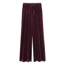 Kaemgyyd Flowy Pants for Women Plus Size High Waisted Drawstring Wide Leg Trousers Fleece Causal Trendy Outfits with Pockets