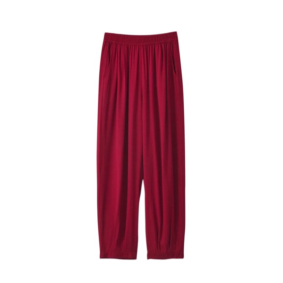 Kaemgyyd Flowy Pants for Women Soft Wide Leg Yoga Trousers Comfy Solid Lounge Pajamas Bottom Elastic Waist Loose Sleepwear