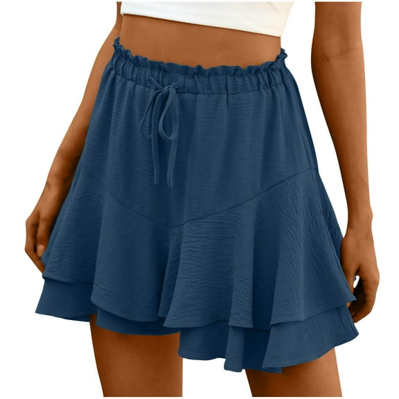 Kaemgyyd Flowy Shorts for Women Cute Boho Ruffle Tiered Beach Vaction Shorts Trendy Drawstring High Waist Mini Shorts