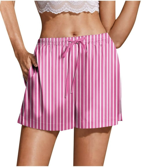 Kaemgyyd Flowy Shorts for Women Cute Stripes Stain Pj Bottoms Lounge Elastic Waist Drawstring Silk Sleep Shorts with Pockets
