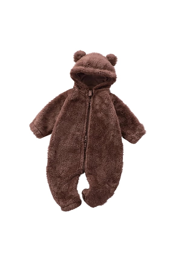 Fluffy Baby Girl Winter Romper Sherpa Fleece Zip Front Onesie Jumpsuit Plush Hooded Warm Pajamas Outfit Infant Fall Clothes