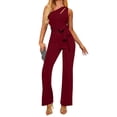 thumbnail image 1 of Kaemgyyd Formal Jumpsuit for Women One-Shoulder Cutout Elegant Clubwear Long Straight Pants Romper for Party with Belt, 1 of 6
