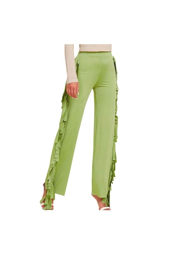 Fringed Pants for Women Casual High Waist Tassels Side Wide Leg Trousers Trendy Solid Color Party Clubwear