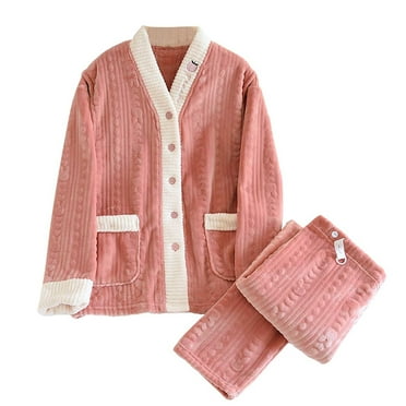 Kaemgyyd Fuzzy Pajamas Set for Women Warm and Cozy Button down Tops with Long Pants Plush Fleece Winter Sleepwear Set