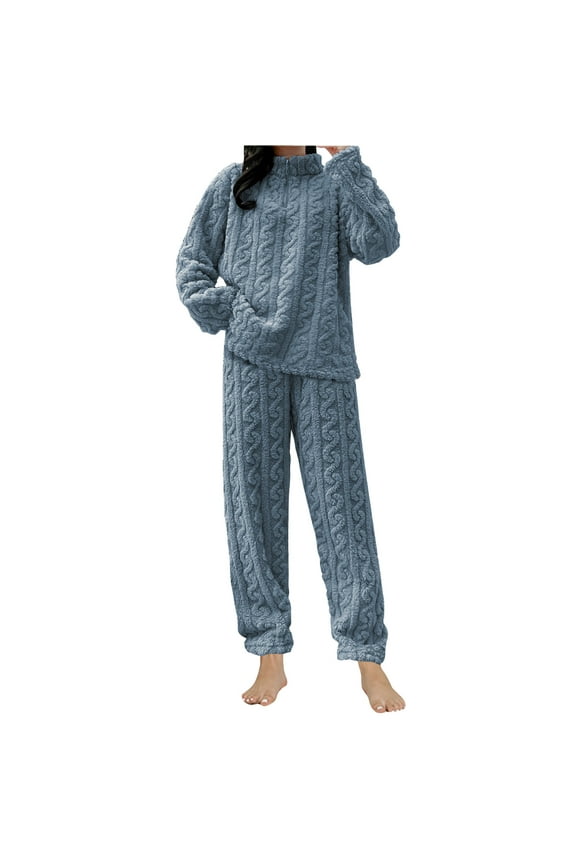 Fuzzy Pajamas for Women Set Fleece Quarter Zip Pullover Tops and Long Pants 2 Piece Outfit Sleepwear Plush Loungewear