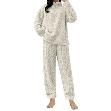 Kaemgyyd Fuzzy Pajamas for Women Set Fleece Quarter Zip Pullover Tops and Long Pants 2 Piece Outfit Sleepwear Plush Loungewear