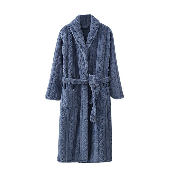 Kaemgyyd Fuzzy Robes for Women Soft Cozy Solid Color Long Sleeve Bathrobe Lightweight Belted Thick Winter Sleepwear with Pockets