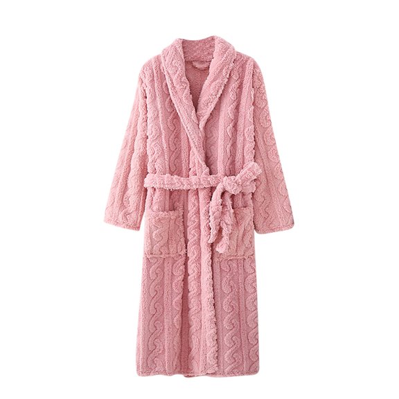 Kaemgyyd Fuzzy Robes for Women Soft Cozy Solid Color Long Sleeve Bathrobe Lightweight Belted Thick Winter Sleepwear with Pockets