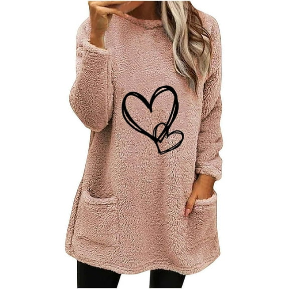 Kaemgyyd Fuzzy Sweatshirt for Women Winter Fashion Long Sleeve Sherpa Pullover Casual Mock Neck Print Fleece Tops with Pockets