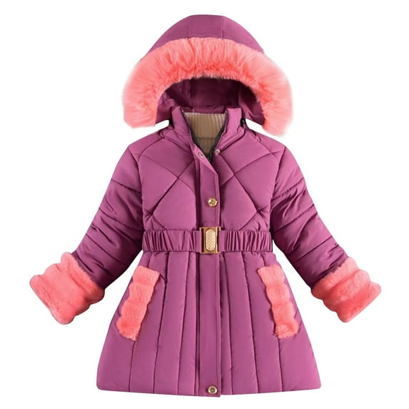 Kaemgyyd Girl Winter Coats Lightweight Long Sleeve Hooded Puffer Jacket Sherpa Fleece Lined Toddler Warm Snow Outwear with Pockets