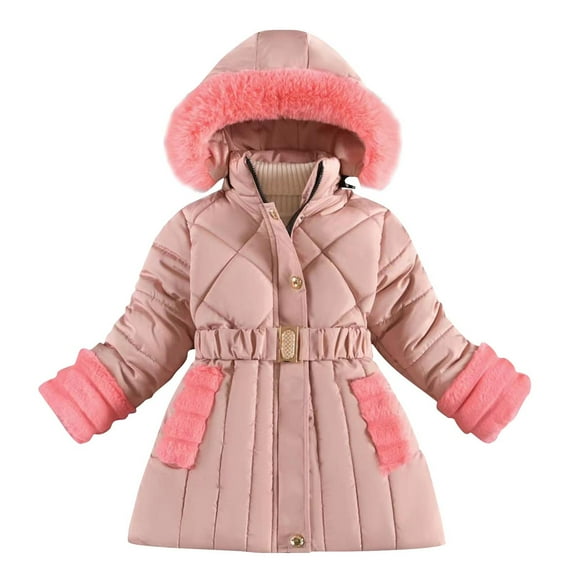Kaemgyyd Girl Winter Coats Lightweight Long Sleeve Hooded Puffer Jacket Sherpa Fleece Lined Toddler Warm Snow Outwear with Pockets
